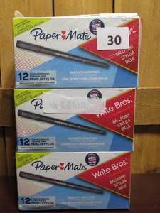 lot 30 image: 108 Paper Mate Write Bros Ballpoint Stick Pen, Medium, Black Ink,(9 Dozen)