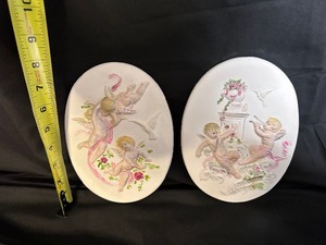 lot 52 image: Cherub Plaster Wall Decor by Decorazione Di Regina and Cherub Gold Candlestick Holders