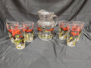 lot 107 image: Set of 6 Vintage Hazel Atlas 1950s Pheasant Hunting Pitcher and Glasses
