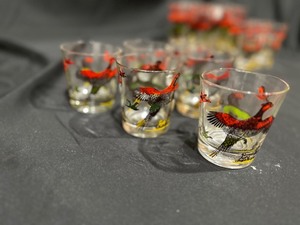 lot 111 image: Set of 6 Vintage Hazel Atlas 1950s Pheasant Hunting Old-Fashioned Low Ball Glasses