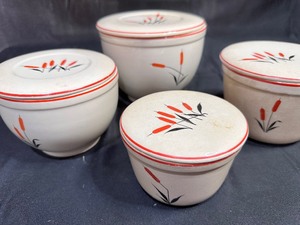 lot 155 image: Vintage Sears, Robuck & Co Cattail Painted Canister Set with Lids