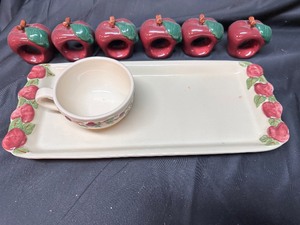 lot 288 image: Lot of Franciscan Apple China Apple Napkin Holders and Snack Plate