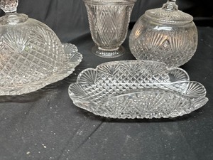 lot 229 image: Lot of 3 Vintage Crystal Covered Candy Dishes and Butter Plate