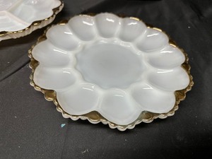 lot 260 image: Anchor Hocking Milk Glass Deviled Egg Tray and Condiment Plate