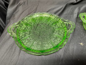 lot 265 image: Jeanette Glass Cherry Blossom Uranium Glow Glass Cake Plate