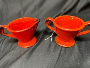 lot 231 image: Large Lot of Vintage Metlox Poppytrail Red Rooster Stoneware Red Dishes