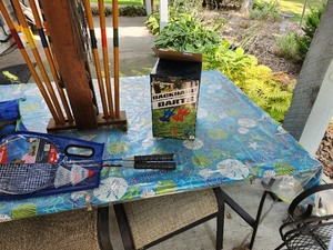 lot 73 image: Vintage Yard Game Set - Backyard Darts, Badminton, Bocce and Croquet