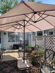 lot 8 image: 15-ft. Market Patio Umbrella with Base in Beige