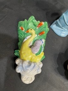 lot 128 image: Vintage Piggy Bank and Swan Wall Hanging Vase