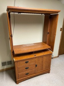 lot 191 image: Mission Style Entertainment CenterArmoire with Three Drawers and Side Cabinet