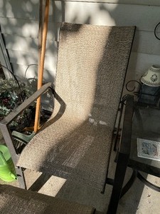 lot 189 image: Two Brown and Black Patio Chairs with Matching Footrests and End Table