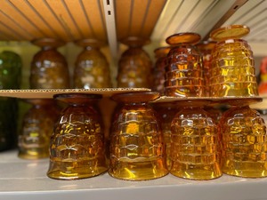 lot 228 image: Large Lot of Amber Cubist Indiana Glassware Set