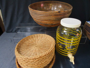 Sun Ice Tea Jar, Chip Bowls, Plate Holders