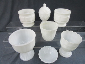 Milk Glass Planters, Candy, Vases