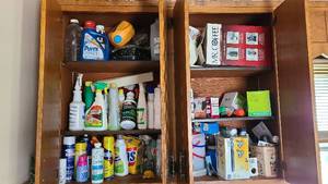 lot 42 image: Cleaning Supplies and other content of Mudroom cupboards