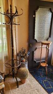 lot 50 image: Tall wood pedestal style plant stand