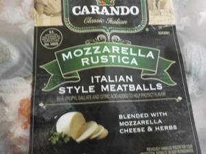 lot 308 image: 4- 16 oz Frozen Pkg Carando Mozzarella Rustica Italian Style Meatballs