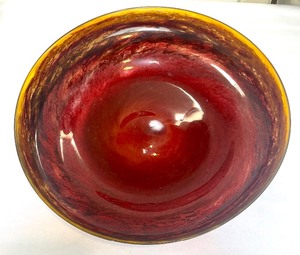 lot 201 image: Radiant Red Hand Blown Glass Bowl by Peter Zelle
