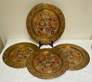 lot 57 image: Grand Grouping of Decorative Golden Brass Decorative Chargers