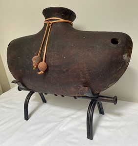 lot 59 image: Primitive Style Vase with Metal Stand
