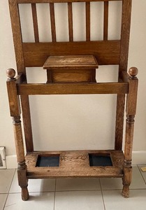 lot 18 image: Antique Hall Tree with Beveled Mirror, Umbrella Stand and Glove Box