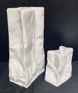 lot 71 image: Two Vintage Rosenthal White Paper Bag Ceramic Vases