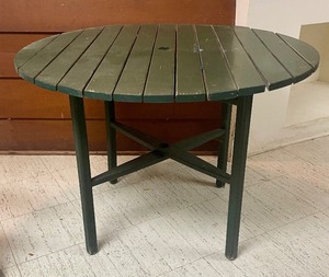 lot 241 image: Forest Green Wooden Table and 2 Chairs