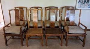 lot 25 image: Vintage Burled Wood and Cane Seat Dining Chair Set
