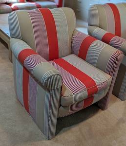 lot 12A image: Pair of Striped Vintage Armchairs