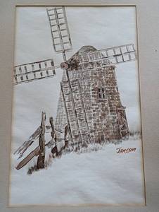 lot 276 image: Framed Windmill Watercolor Painting by Jansson