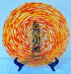 lot 172 image: Pairing of Art Glass Brightly Colored Orange Plate and Petite Bowl by Peter Zelle