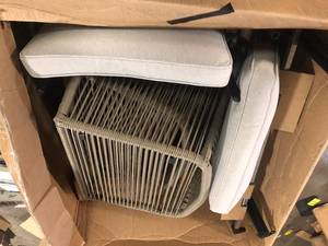 Hampton Bay Haymont 3-Piece Steel Wicker Outdoor Bistro Set with Beige Cushions Customer Returns See Pictures
