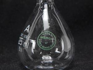 lot 50 image: Lot of 10 Mercer Glass Works 25 ML Pyrex Glass Volumetric Flasks With Stoppers
