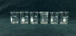 lot 10 image: Set of 6 Kimax or Pyrex 30 ML Glass Beakers