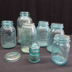 lot 15 image: VINTAGE BLUE BALL JARS