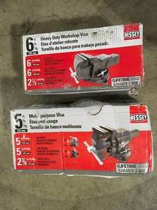lot 28 image: Lot of Assorted BESSEY 6 in. Heavy-Duty Bench Vise with Swivel BaseDifferent Sizes Customer Returns See Pictures