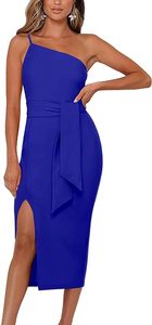 Prinbara One Shoulder Sleeveless Spaghetti Strap Party Cocktail Dress -Large