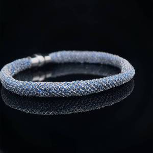 lot 49B image: Round Blue Mesh Cord Bracelet w Magnetic Clasp - Two-Tone Elegance & Contemporary Design  VIDEO