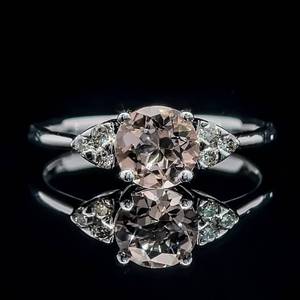 lot 12 image: 0.90 Carat Round Morganite Solitaire & Diamond Cluster Ring in 14k White Gold $2,250 Retail VIDEO