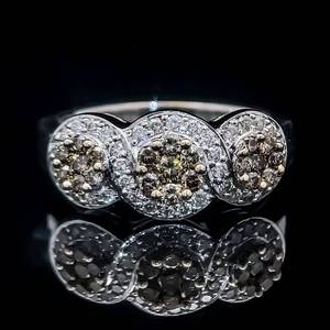 lot 14 image: 2.00 Carat Fancy Chocolate Brown & White Diamond Le Vian Styled Three-Stone Cluster Ring in 14k White Gold $3,600 Retail VIDEO