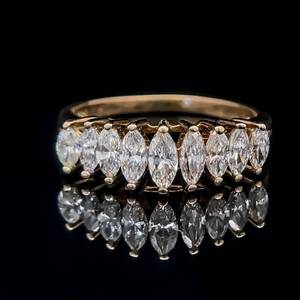 lot 17 image: 1.17 Carat Diamond Marquise Single Row Cluster Anniversary Ring in 14k Yellow Gold w Appraisal Report $2,570 Retail