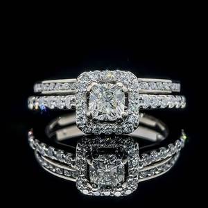 lot 23 image: Rare Offering 1.54 Carat Diamond Inscribed FireCushion Engagement Ring w Channel Wedding Band 2-Piece Bridal Set in 14k White Gold $5,285 Retail