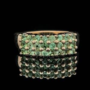 lot 30 image: 1.20 Carat Peridot Triple Row Shared Prong Cluster Estate Ring in 14k Yellow Gold $1,525 Retail