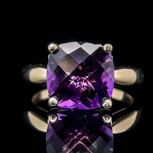 lot 32B image: 3.72 Carat Amethyst Oval Checkerboard Ring in 14k Gold - Fine Quality $1,899 Retail  VIDEO