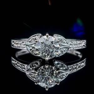 lot 35 image: Very Fine .80 Carat Diamond Leaf Cluster Vintage Style Engagement Ring in 14k White Gold $3,450 Retail