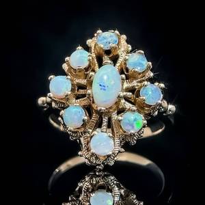 lot 37 image: Sea Tranquility Opal Cluster Coral Reaf Openwork Estate Ring in Yellow Gold
