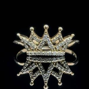 lot 38 image: Diamond Crown Queen  Princess Royalty Ring in Yellow Gold $1,199 Retail