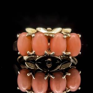 lot 39 image: Angel Skin Pink Coral Oval Cabochon Cluster Ring in 14k Yellow Gold - Tranquil Shade $1,299 Retail