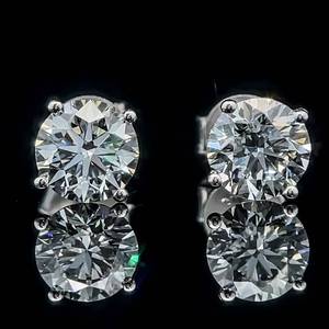 lot 5 image: 2.19 Carat Diamond Solitaire Round Brilliant Classic Stud Earrings in 14k White Gold - VS ClarityE-F Color $5,950 Retail VIDEO
