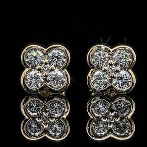 lot 8B image: Inspired by Van Cleef & Arpels Style, Diamond Four-Stone Cluster Clover Flower Stud Earrings in 14k Yellow Gold $4,999 Retail  VIDEO 